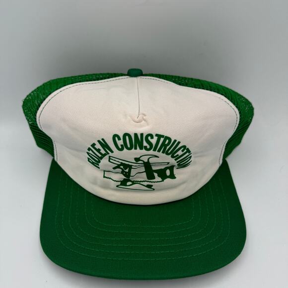 Vintage Rozen Construction Hat Green Trucker Snapback 80s 90s Mesh - Picture 2 of 5
